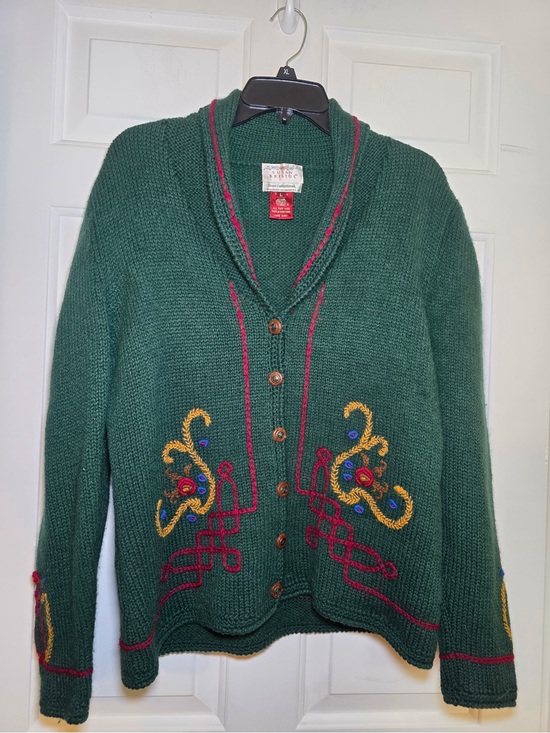 Susan Bristol Sweaters - Vintage Susan Bristol Embroidered Cardigan Wool Floral Celtic Large ASO Phoebe